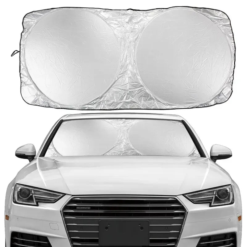 Car windshield cover on a white car with a clear background