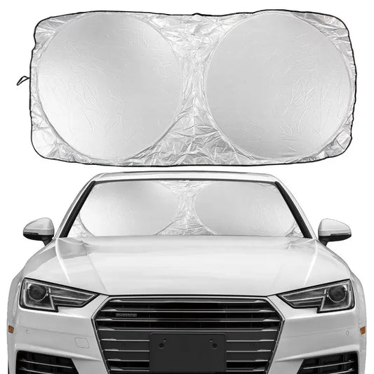 Car windshield cover on a white car with a clear background