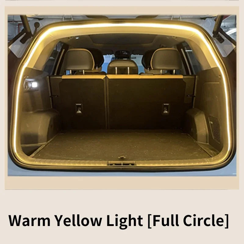 Car trunk with warm yellow light around the edges