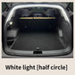 Car trunk with white light strip at the top, text 'White light [half circle]' below.