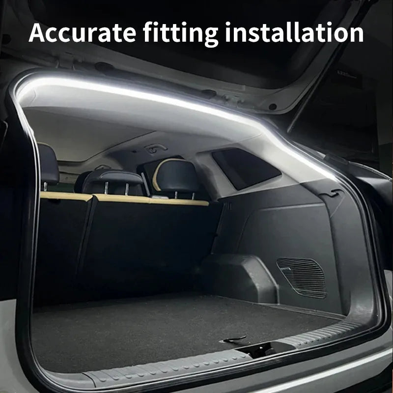 Car trunk with a cargo net and 'Accurate fitting installation' text