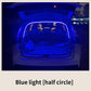 Car trunk with blue light half-circle illumination