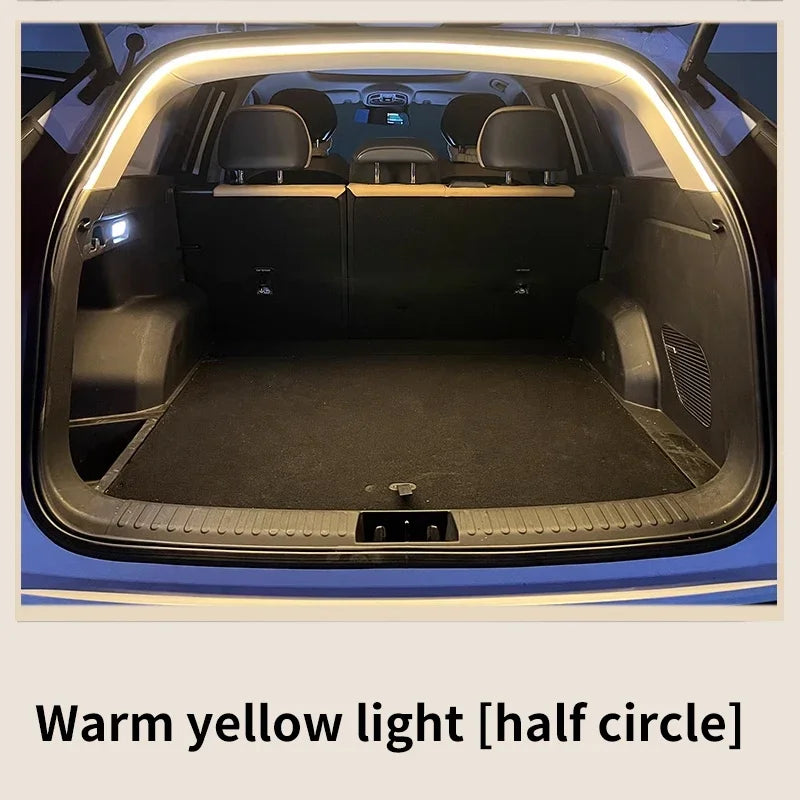 Car trunk with warm yellow light strip at the top