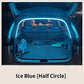 Car trunk with ice blue half-circle LED light strip